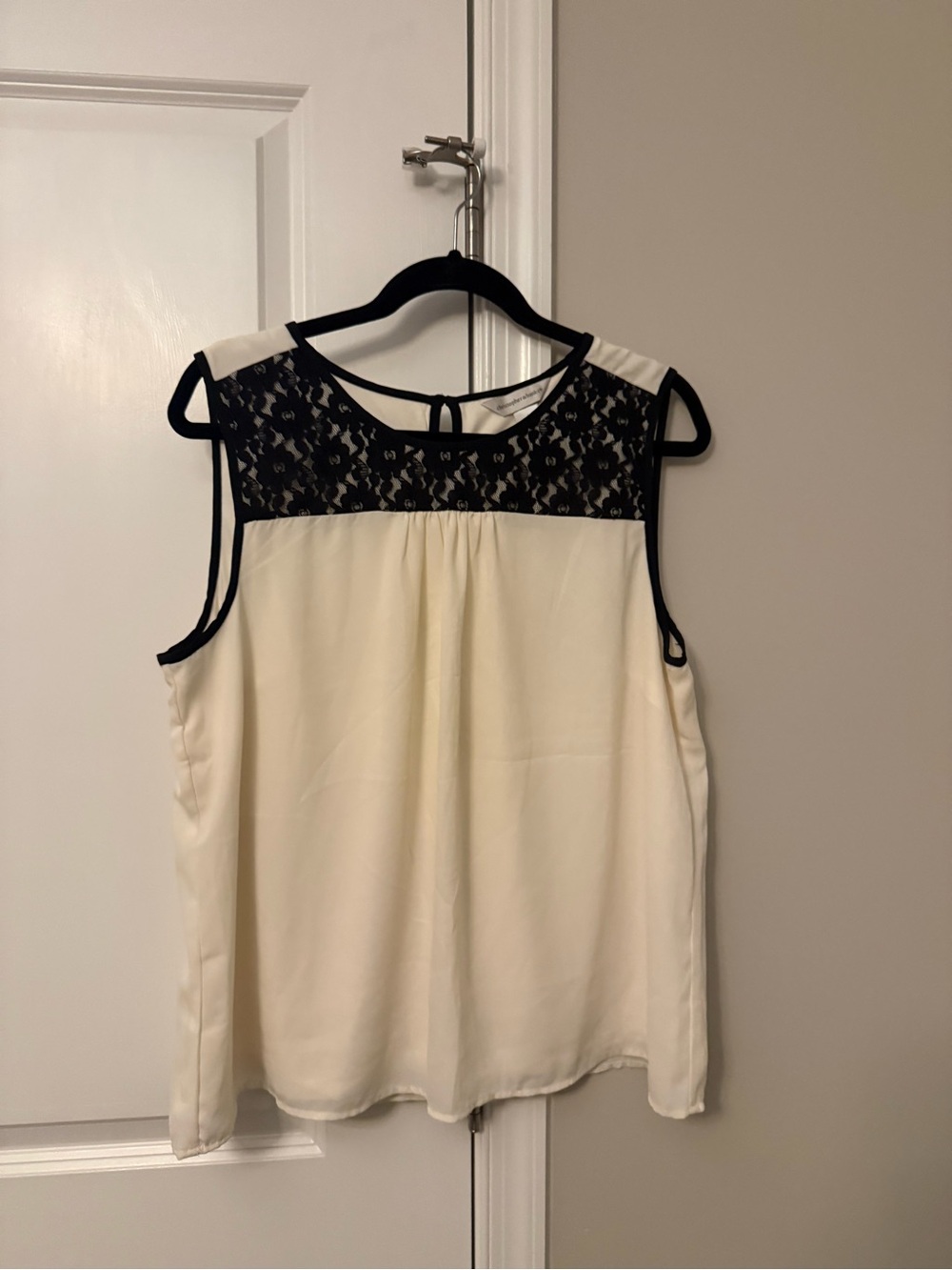 Christopher & Banks Cream Sleeveless Top with Black Lace Yoke